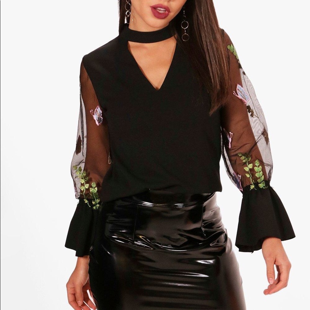 Boohoo Floral Embroidered Blouse